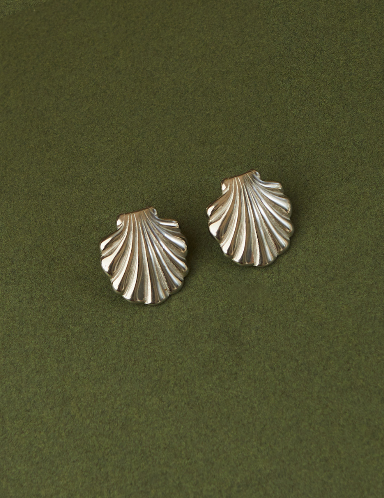 Ibiza Earrings - Sea Shell Stud Earrings Silver