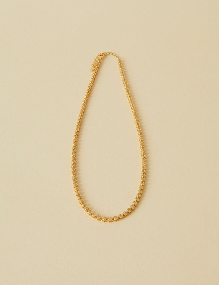 Bezel Setting Tennis Necklace - Gold