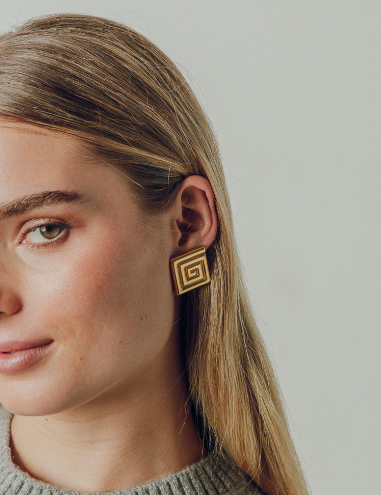 Milan Earrings - Square Spiral Stud Earrings Gold